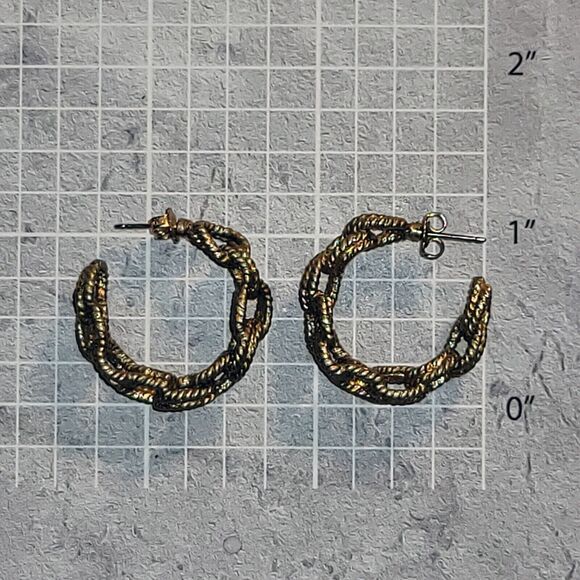 Vintage c1990s Bold & Pretty Gold-Tone Textured Double Braided Hoop Earrings - Picture 3 of 3